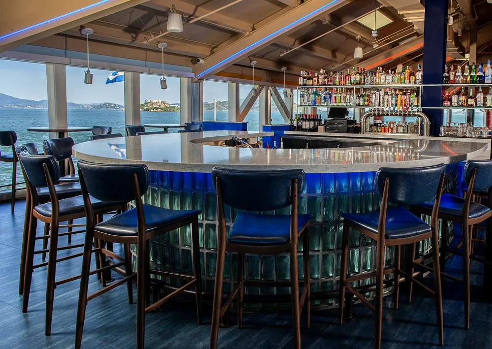 Fire + Ice San Francisco bar area with views of the bay and Alcatraz