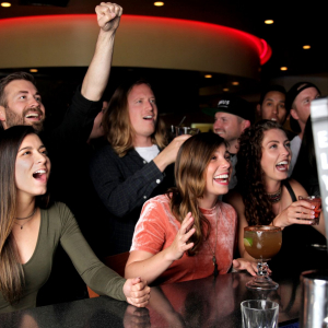 image of group of people cheering at the bar